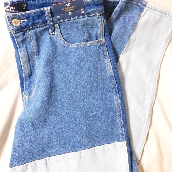 Hollister Ultra High Rise Mom Jeans Patchwork Design Size 15R BRAND NEW - Picture 1 of 4